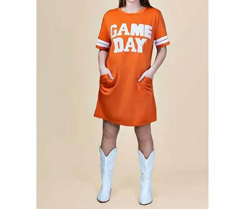 Winter Warehouse Sale Game Day Sequin Tee Shirt Dress In Burnt Orange Classic Charm