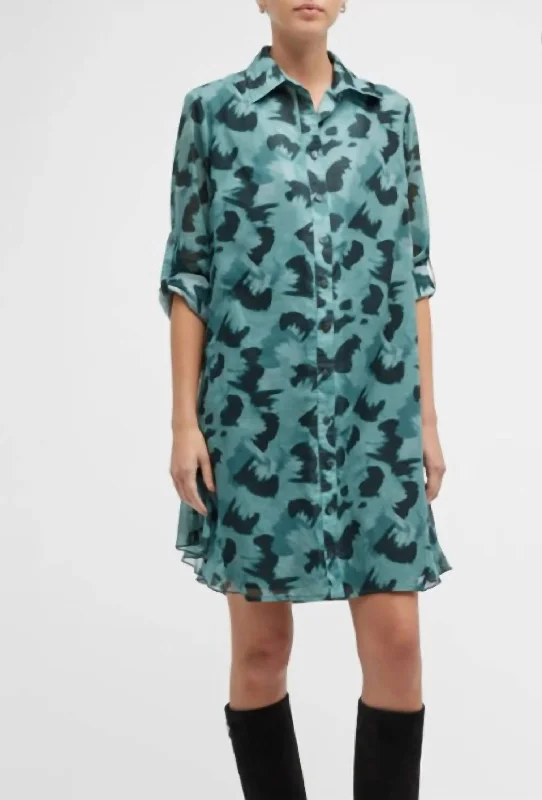 Fresh Fashion Discounts Agatha Shirt Dress in Teal/Black Brushstroke Feminine Charm