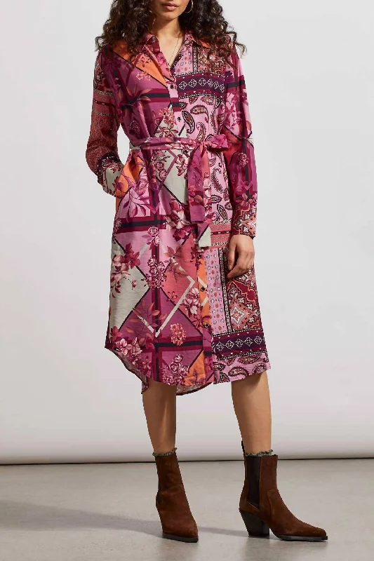 Fresh Styles, Fresh Deals Combo Printed Shirt Dress In Pink Luxe Layering