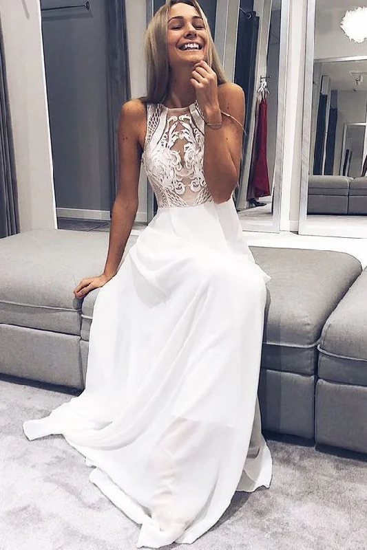 Classic Modern Offers A-Line Sleeveless White Long Prom Dress with Lace Top  cg9653 Hollywood Glam Award - Show Style