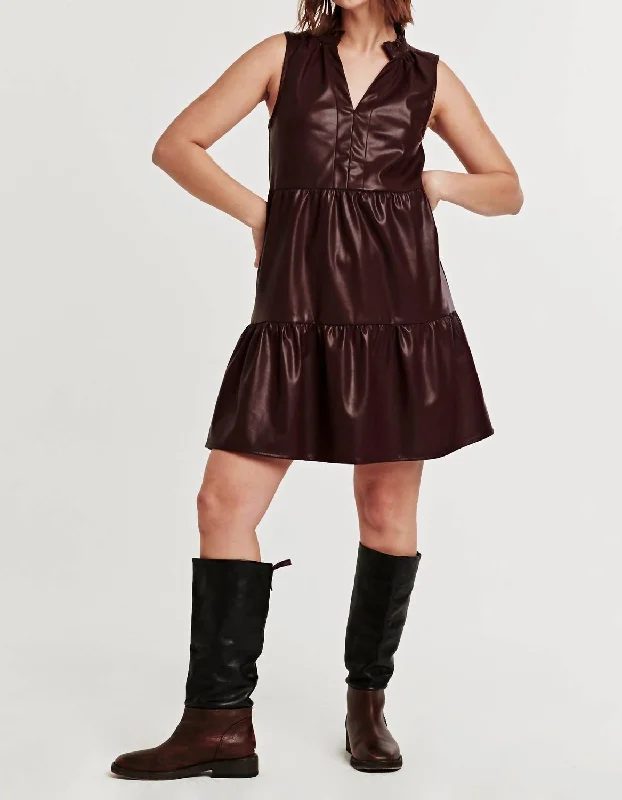 End Of Season Sale Helena Sleeveless Vegan Leather Dress In Mahogany Woods Exquisite Craftsmanship