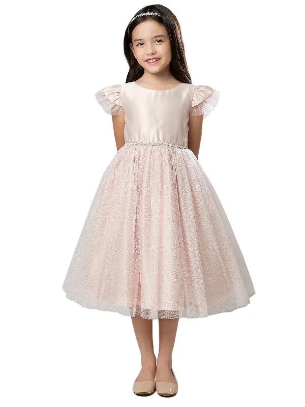 Chic & Modern Sales Girls Multi Color Satin Crystal Tulle Flutter Sleeve Flower Girl Junior Bridesmaid Dress 2-16 Seasonal Trend