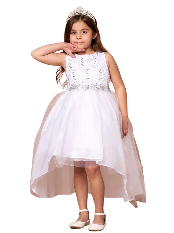 Style Redefined Big Girls White Sequin Bodice Hi Low Junior Bridesmaid Dress 8-16 Feminine Grace