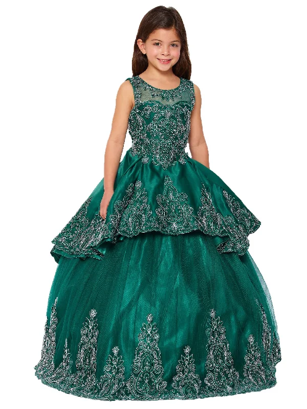 Fashionable Comfort Promotions Big Girls Hunter Green Metallic Coiled Embroidered Junior Bridesmaid Dress 8-16 Exquisite Craftsmanship