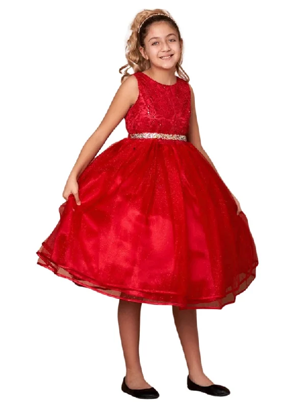 Absurdly Cheap Sale Big Girls Red Lace Sequin Belt Glitter Tulle Junior Bridesmaid Dress 8-16 Effortless Grace