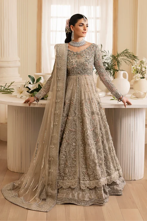 Elevated Casual Discounts Pakistani Bridal Dress in Open Pishwas Lehenga Style Tropical Island - Inspired Attire