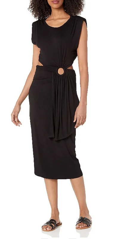 Fashion Sale Peek My Interest Crew Neck Sleeveless Dress In Black Dreamy Draping