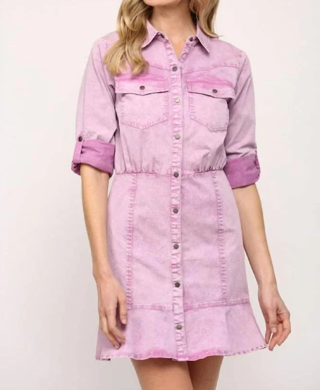 New Styles Just In Washed Ruffle Hem Shirt Dress In Orchid Effortless Style