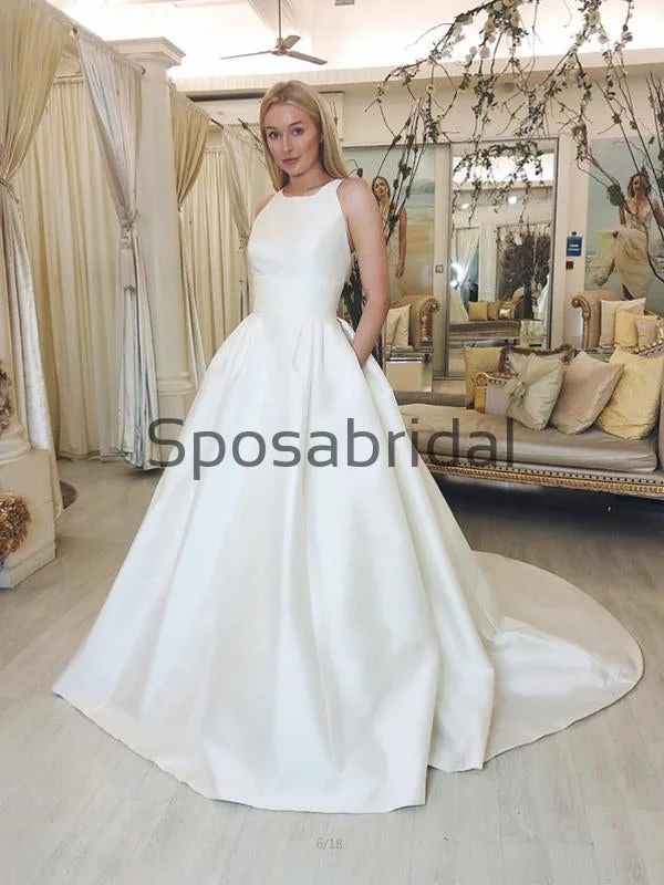 Bold Fashion Sales Charming Simple Satin A-line Elegant Modest Wedding Dresses WD0442 Exquisite Craftsmanship