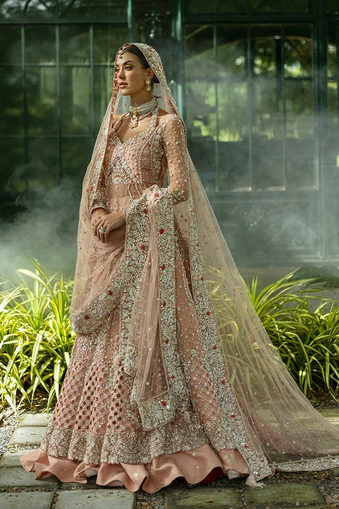 Exclusive Fashion Deals Pakistani Bridal Dress in Peach Lehenga Kameez Style Parisian Effortless Chic Style