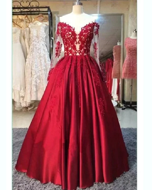 Durable Fashion Picks Elegant Off the Shoulder Satin A Line Long Sleeves Prom Ball Gown Dresses PL10217 Romantic Flair