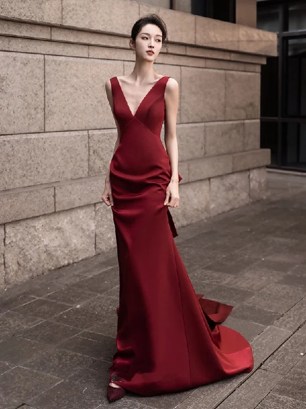 Urban Elegance Deals V-neck Prom Dress, , Bridal Satin Wedding Dress,red Bodycon Dress,Sexy Party Dress Romantic Detailing