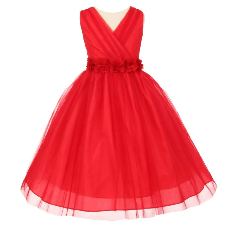 Crazy Price Slashing Big Girls Red Chiffon Flowers Crystal Tulle Junior Bridesmaid Dress 8-14 Timeless Elegant