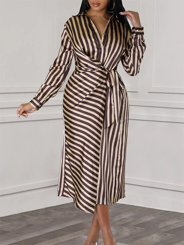 Limited Stock, Big Discounts Stripe Tied Shirt Dress Playful Elegance