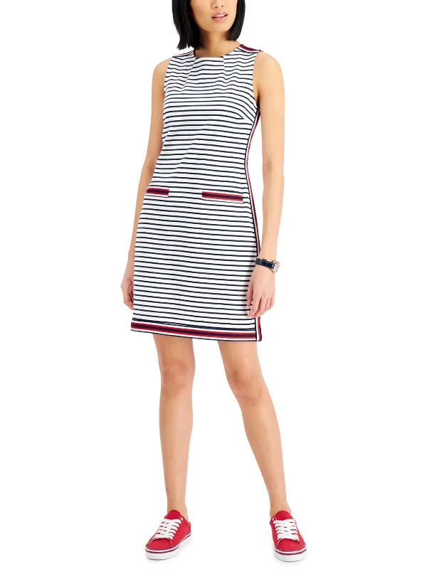 Limited Stock Even Stripe Womens Striped Sleeveless T-Shirt Dress Classic Timeless Elegant Style