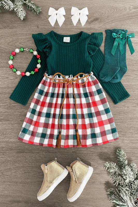 Insane Discount Onslaught Green & Red Plaid Long Sleeve Dress Today Only