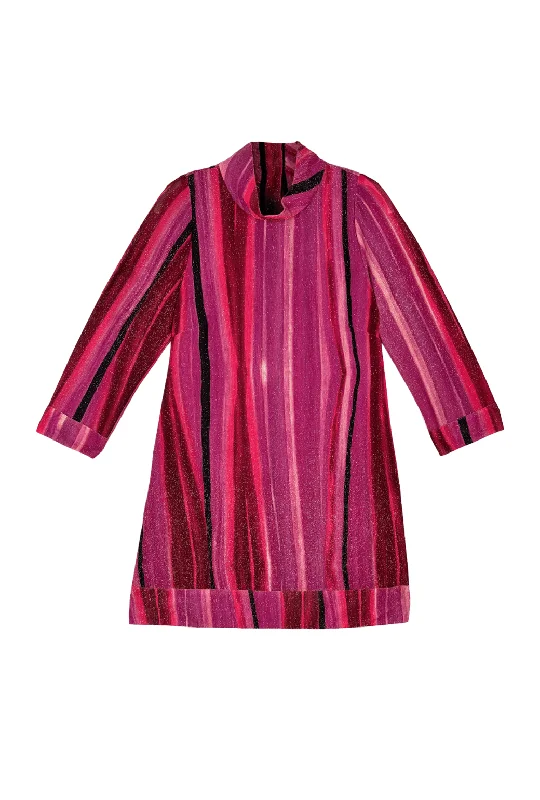 Fashionista Sale Long Sleeve Mod Dress- Fuchsia Lurex Coastal Beach - Inspired Style