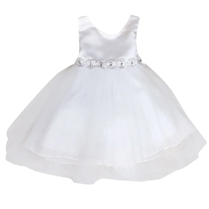 Mega Sale Big Girls White Satin Tulle Tea Length Junior Bridesmaid Dress 8-16 Lightweight Fabric