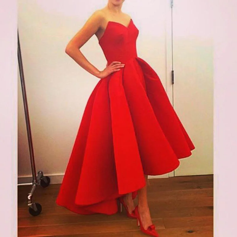 Elegant Style Siaoryne LP0830 Sweetheart High Low Satin A Line Prom Dresses Red Elegant Details