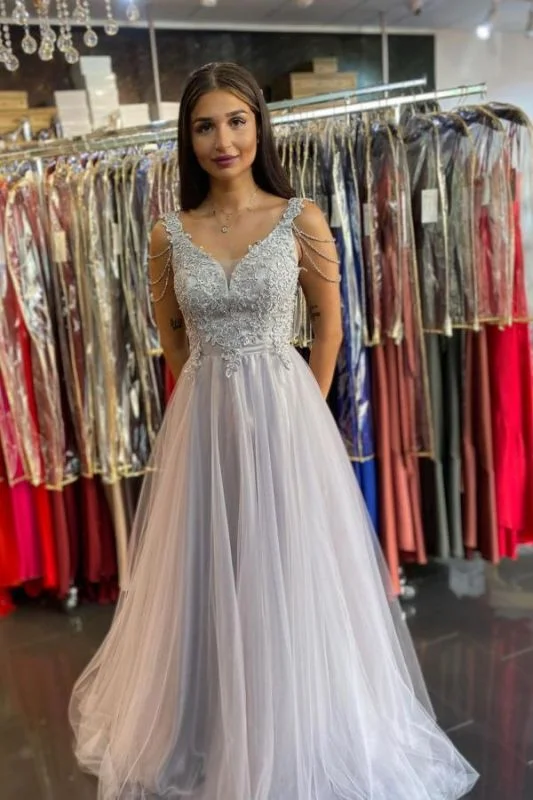 Laid-Back Fashion Offers Women Sleeveless Silver Lace A-Line Prom Dresses Long    cg21523 Chic Urban Fashion Look