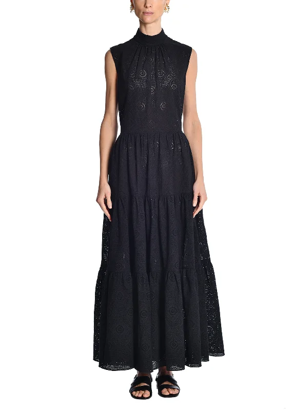 Discover Promotions Sleeveless Tiered Dress In Cotton Eyelet Sophisticated Cut