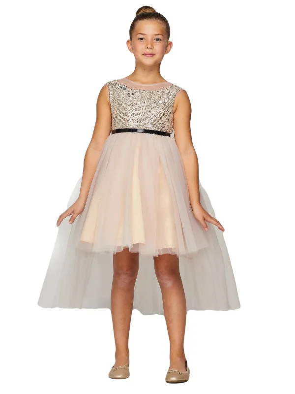 Season Offer Big Girls Multi Color Sequin Tulle Belt High-Low Junior Bridesmaid Dress 2-12 Flash Sale