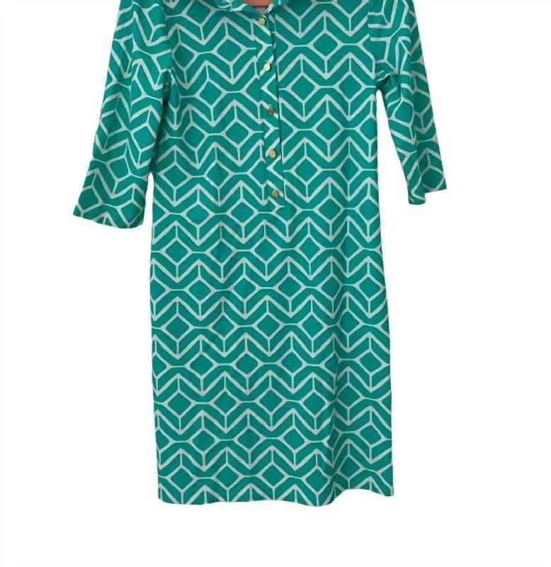 Crazy Discounts, Hurry Up Susanna Shirt Dress In Sail Geo Seafoam Graceful Drape