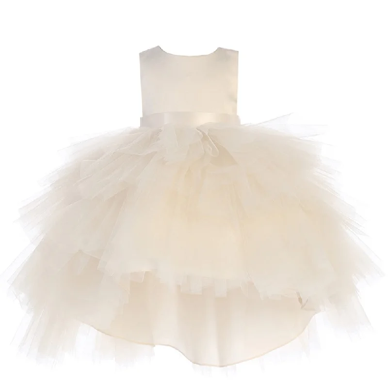 Cozy Chic Promotions Big Girls Champagne Hi-Low Multi Level Ruffle Tutu Junior Bridesmaid Dress 8-16 Save on Classic Elegant Styles