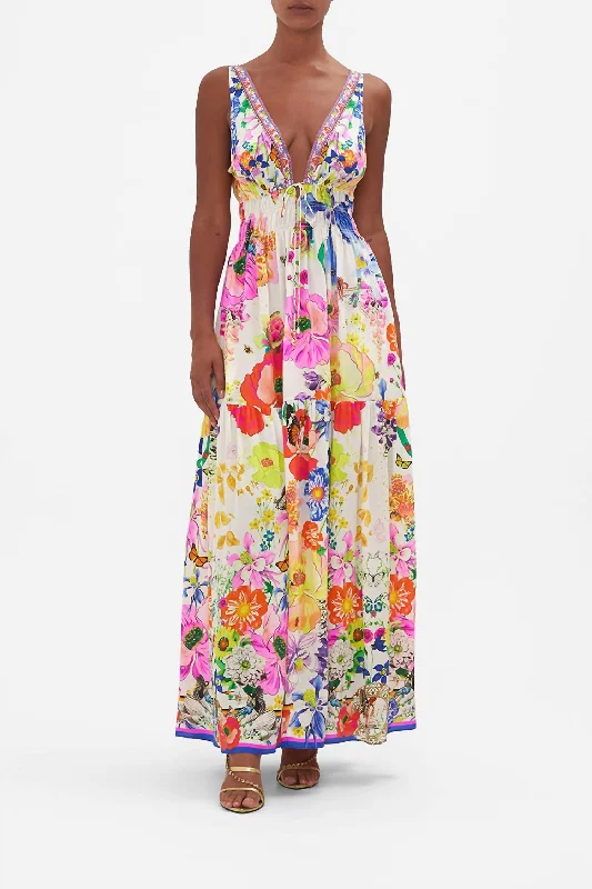 Find Your Unique Flair Wrap Adjustable Tie V-Neck Sleeveless Silk Dress In Fairy Gang Dreamy Draping