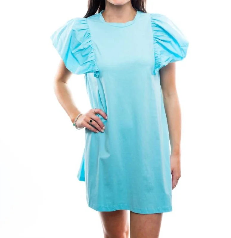 Vibrant Style Promotions Ruffle T Shirt Dress in Blue Alluring Design