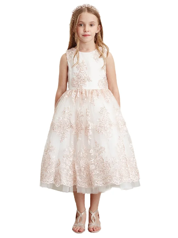 Stylish Deals Big Girls Blush Metallic Lace Overlay Tulle Junior Bridesmaid Dress 8-16 Alluring Design