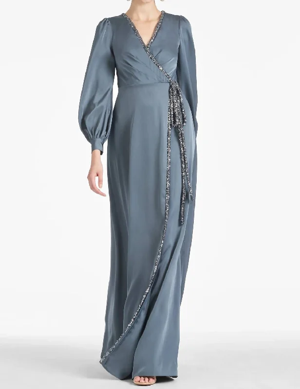 Casual Yet Chic Sales Dorthea Satin Sparkle A Line Gown In Grey Final Clearance