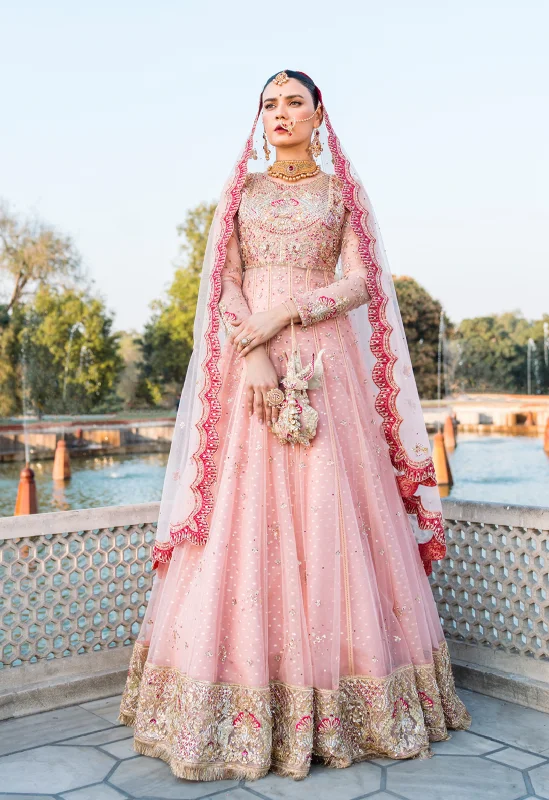 Exclusive Deals Online Pink Pakistani Bridal Dress in Frock and Lehenga Style Luxe Layering