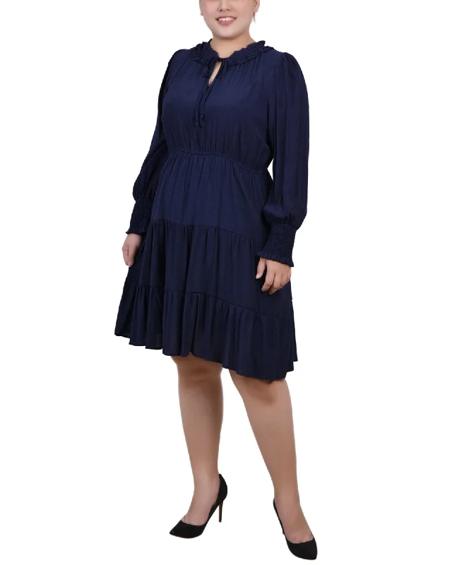 Trendy Fashion Sale Plus Size Long Sleeve Tiered Dress With Ruffled Neck Urban Sophistication