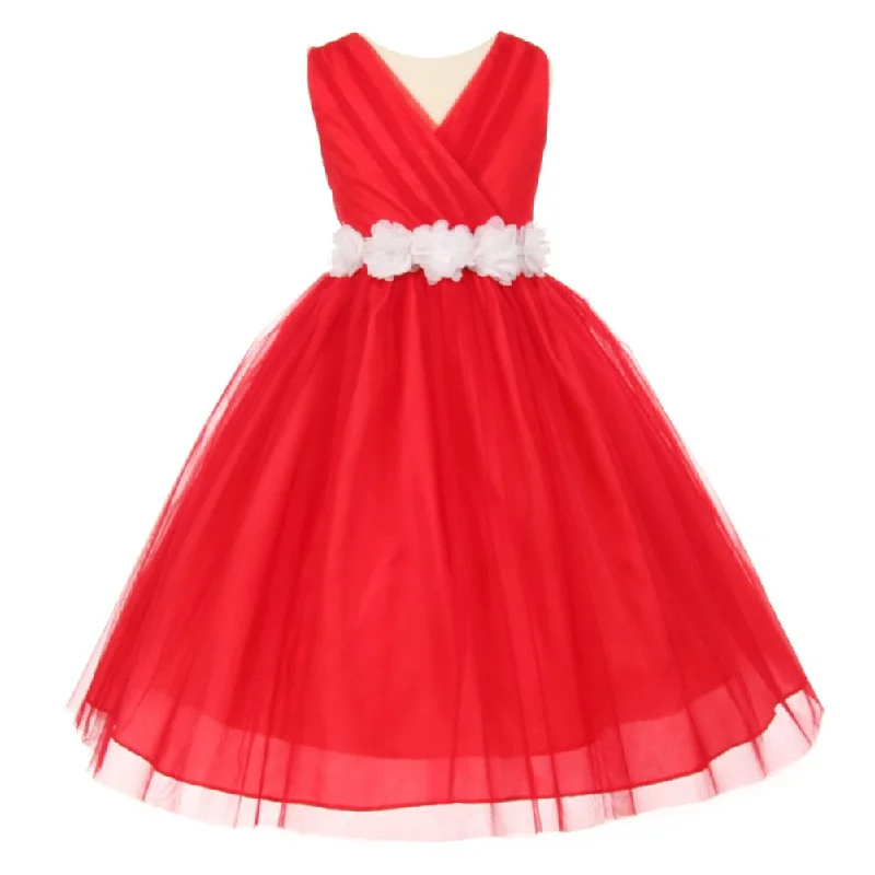 Embrace New Fashion Big Girls Red White Chiffon Flowers Tulle Junior Bridesmaid Dress 8-14 Contemporary Chic