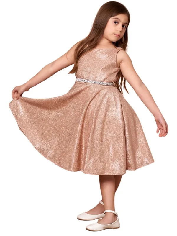 Casual Fashion Girls Rose Gold Glitter Metallic Junior Bridesmaid Dress 8-16 Flowing Silhouette