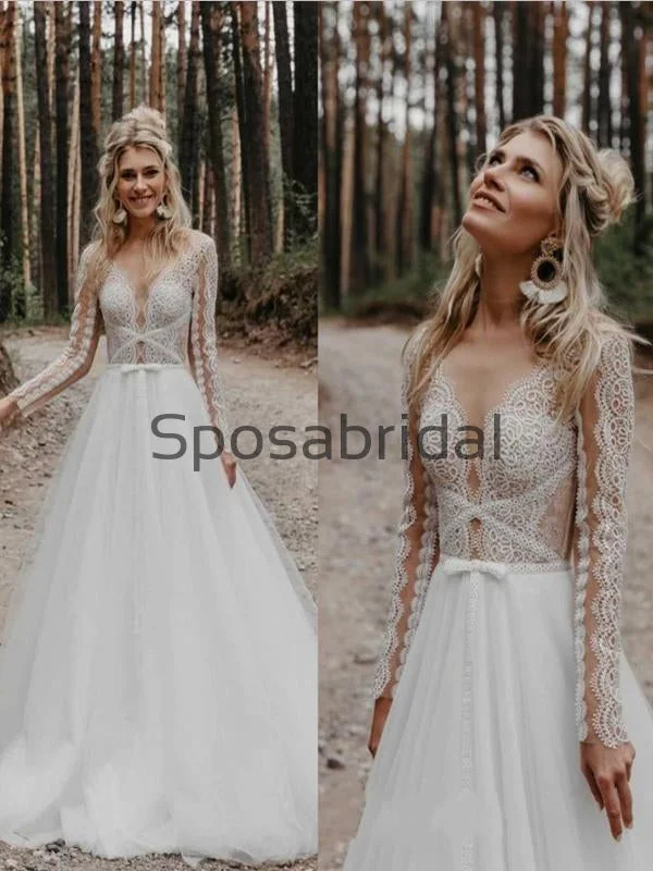 Fashion Sale A-line Lace Long Sleeves Beach Dream Vintage Wedding Dresses WD0476 Nordic Minimalist Home Look