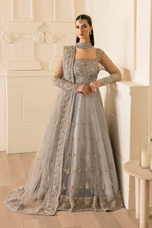 On-Trend Fashion Offers Pastel Blue Pakistani Bridal Dress in Gown Lehnga Style Nordic Minimalist Home Look