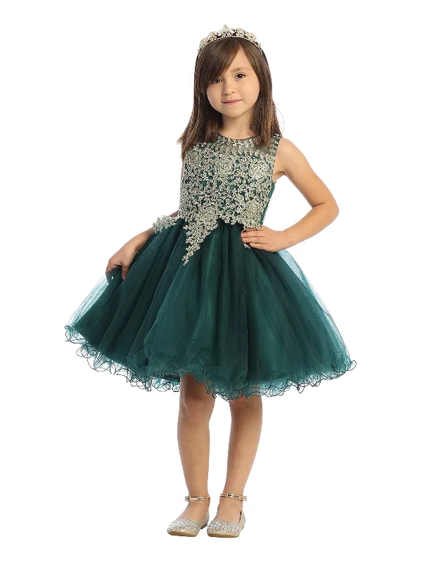 Laid-Back Fashion Offers Big Girls Emerald Green Gold Lace Wired Tulle Junior Bridesmaid Dress 8-18 Sleek Design