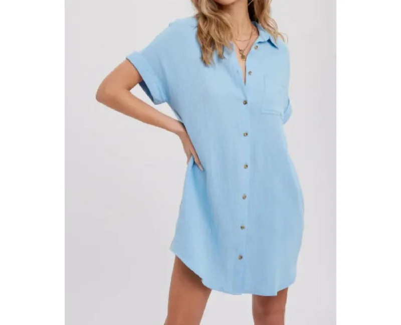 Chic Style, Always In Vogue Button Up Shirt Dress In Chambray Minimalist Chic