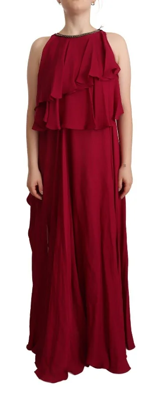 Shop The Hottest Deals PLEIN SUD Orchid Silk Sleeveless Long Maxi Ruffle Shift Women's Dress Cottagecore Rustic Charm Style