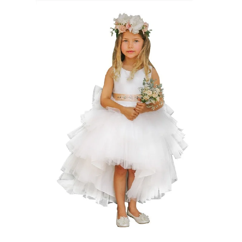 Elegant Style Big Girls White Hi-Low Multi Level Ruffle Tutu Junior Bridesmaid Dress 8-16 Casual Weekend Relaxed Style