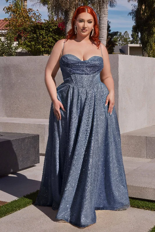 Sustainable Fashion Extravaganza Glitter Shimmering Spaghetti Strap Cowl Neck Plus Size Long Bridesmaid Dress CDCD252C Sophisticated Cut