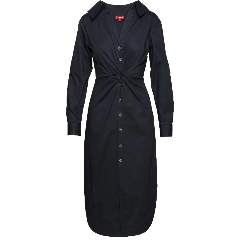 Stay Ahead In Style Staud Women Clea Black Cotton Twist Shirt Dress Black Feminine Allure