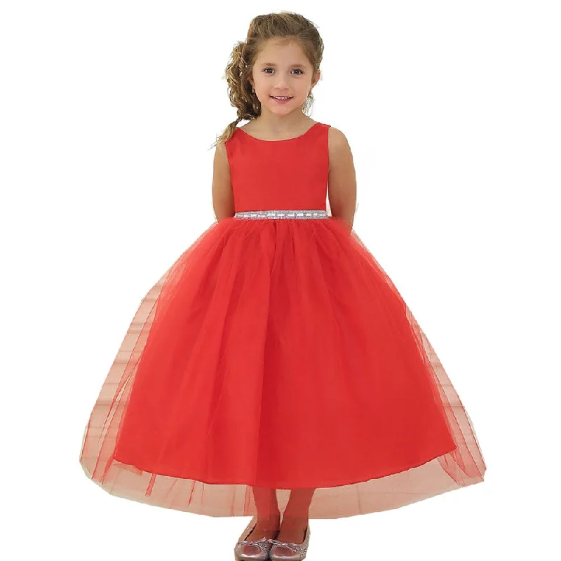 Limited Stock, Big Sale Big Girls Red Rhinestone Tulle Junior Bridesmaid Dress 8-12 Modern Glamour