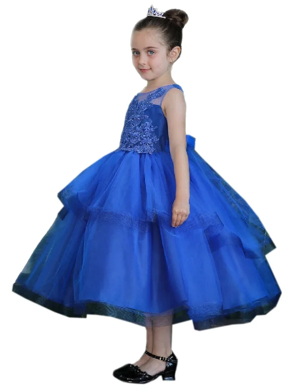 Gift Ideas Big Girls Royal Blue Illusion Neckline Lace Organza Junior Bridesmaid Dress 8-16 Cottagecore Rustic Charm Style