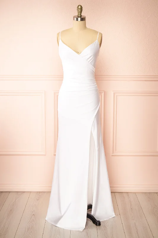 Unleash Your Style Nyra White | Bridal Mermaid Dress w/ Wrapped Bodice Coastal Beach - Inspired Style