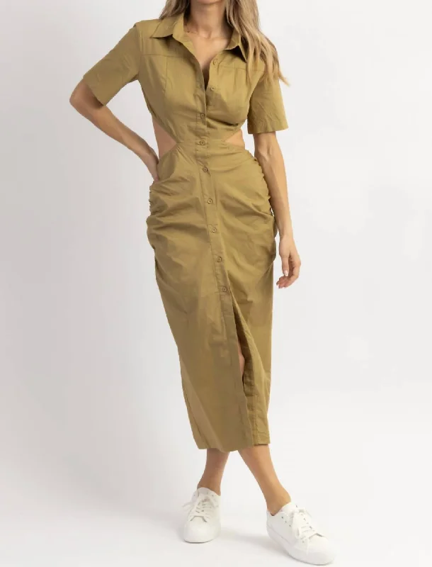 Chic Styles Ty Cutout Shirt Dress In Olive Playful Elegance