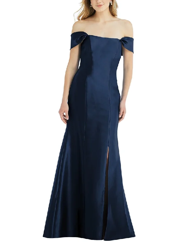 Trendy Fashion Sale Alfred Sung Off-The-Shoulder Bow-Back Satin Trumpet Gown Romantic Flair