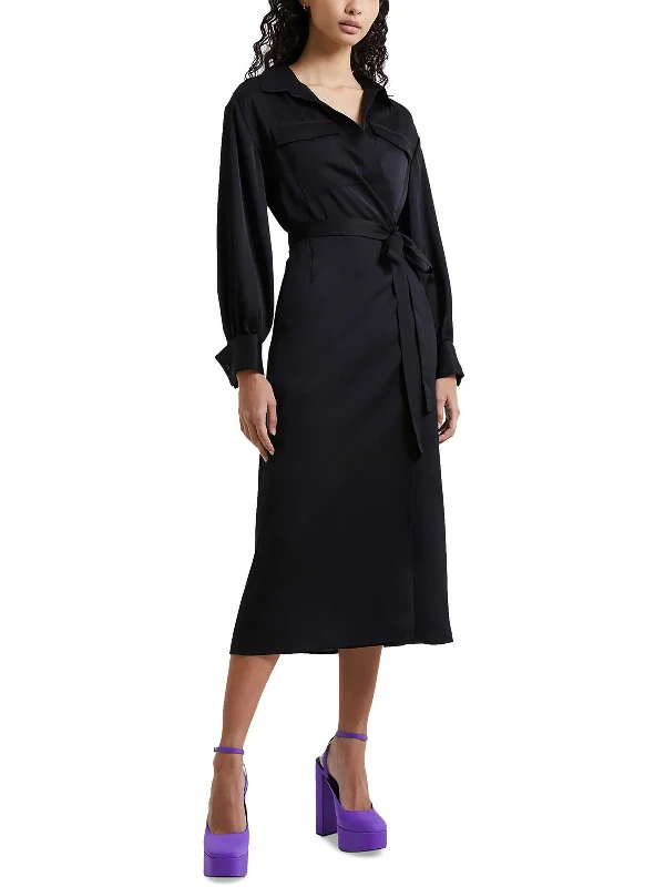 Holiday Attire Sale Harlow Womens Satin Wrap Dress Statement Piece